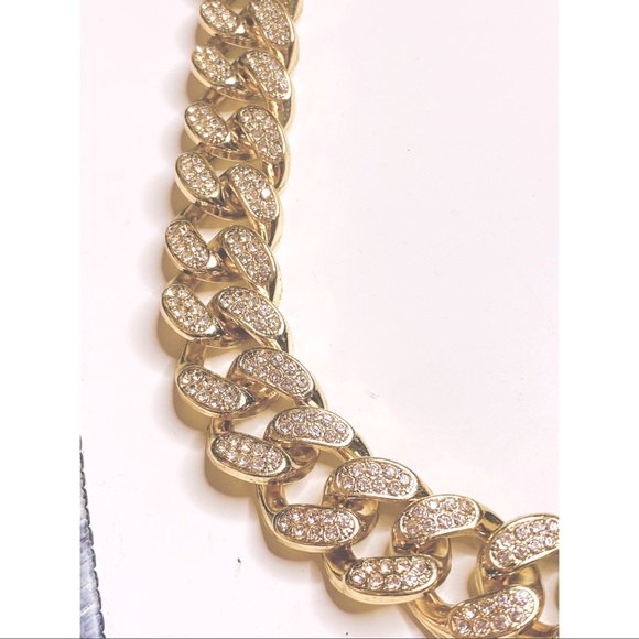 18K Men Cuban Gold Plated Diamond Chain Set Bracelet it will not turn will last - Picture 1 of 7